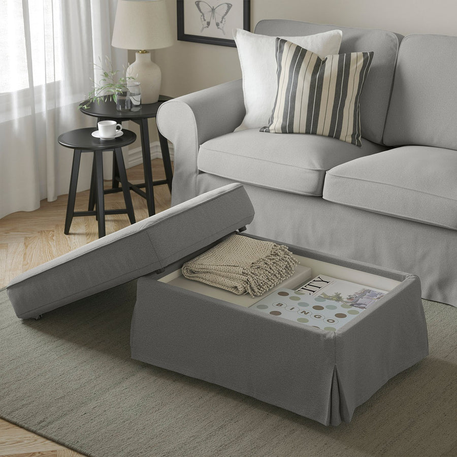 EKTORP footstool with storage, Tallmyra black/white, 82x62 cm