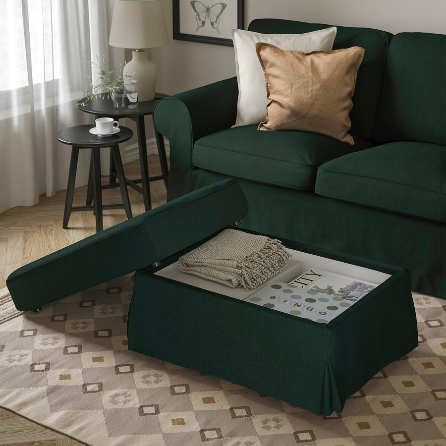 EKTORP footstool with storage, Tallmyra dark green, 82x62 cm