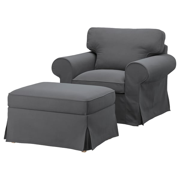 EKTORP armchair and footstool, Hakebo dark grey