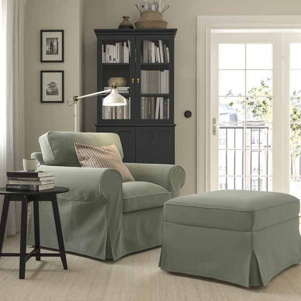 EKTORP armchair and footstool, Hakebo grey-green