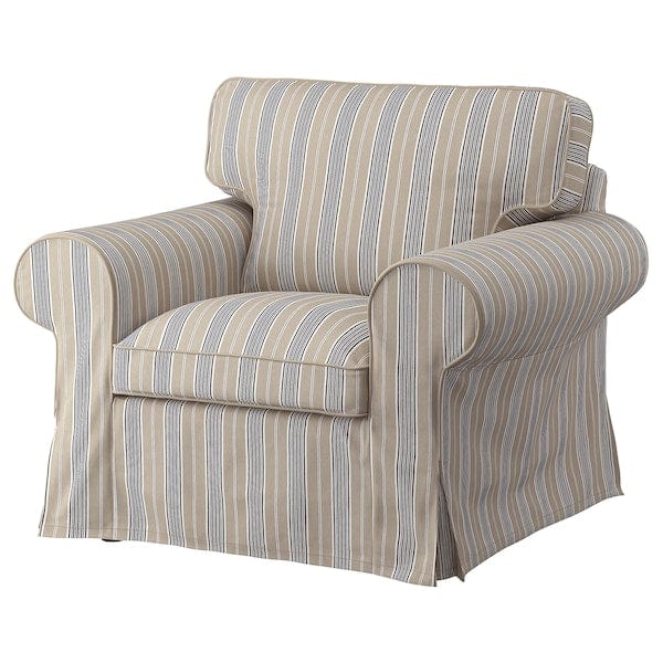 Ikea EKTORP - Armchair and footstool, Karlshov beige/multicolour