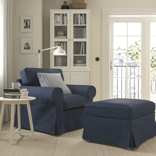 EKTORP armchair and footstool, Kilanda dark blue