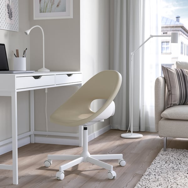ELDBERGET / MALSKÄR swivel chair, beige/white, 43x90x67 cm