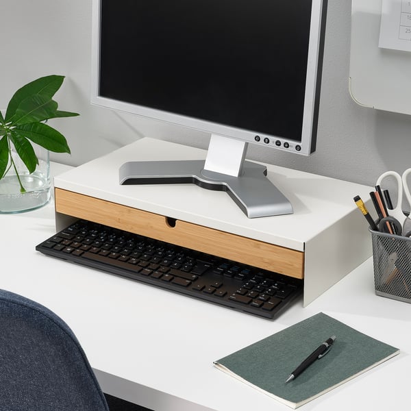 ELLOVEN monitor stand with drawer, white, 45x10x24 cm