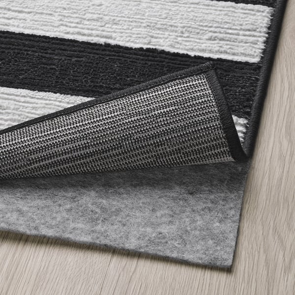 ELSYSTEM rug, low pile, black/white/stripe, 80x150 cm