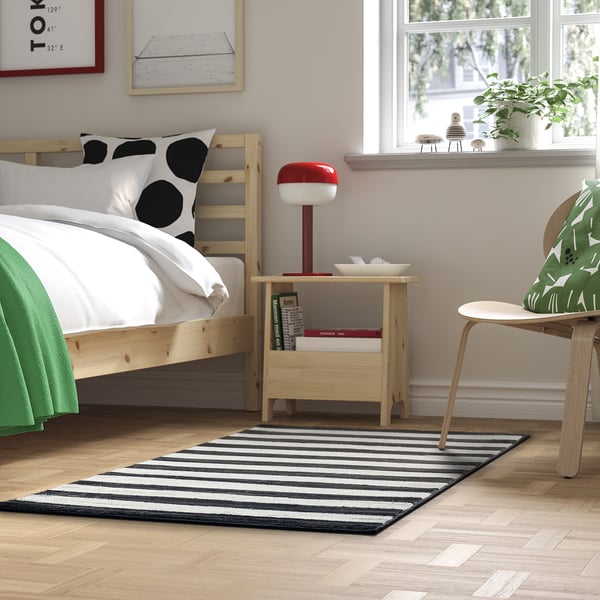 ELSYSTEM rug, low pile, black/white/stripe, 80x150 cm