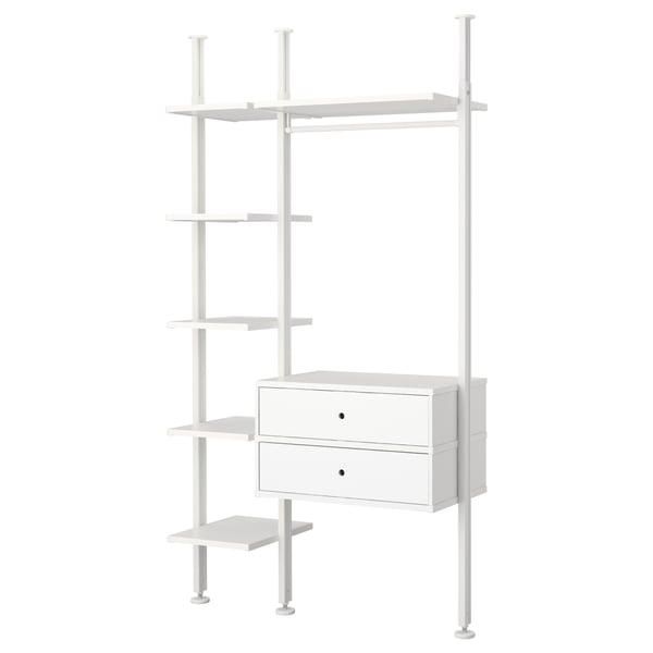 ELVARLI wardrobe combination, white, 135x51x222-350 cm