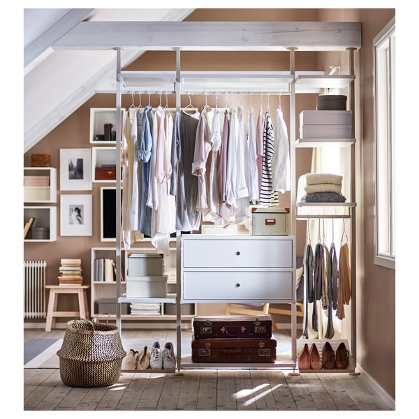 ELVARLI wardrobe combination, white, 178x51x222-350 cm