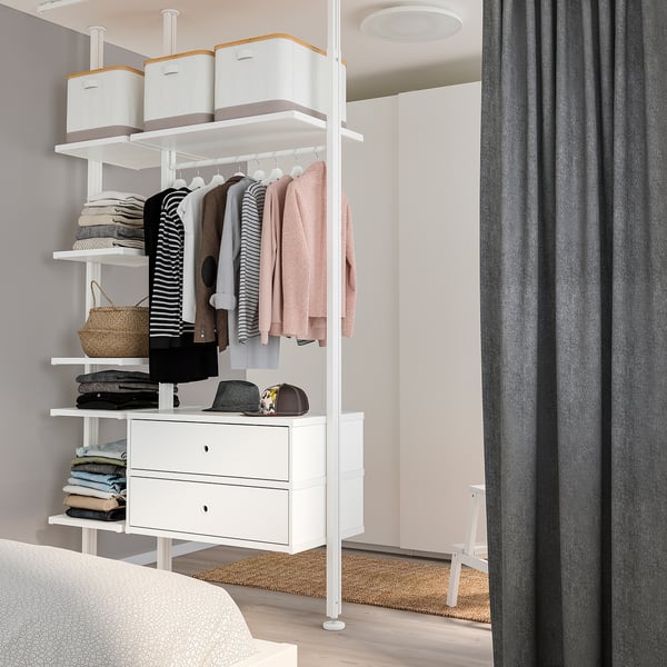 ELVARLI wardrobe combination, white, 135x51x222-350 cm