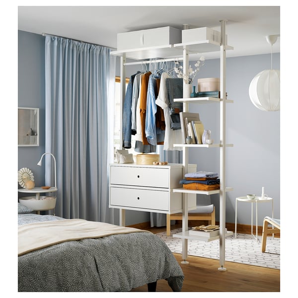 ELVARLI wardrobe combination, white, 135x51x222-350 cm