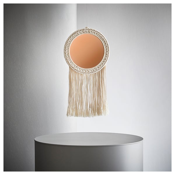 ENERGISKOG decorative mirror, with fringes/beige copper-colour, 26x48x2 cm