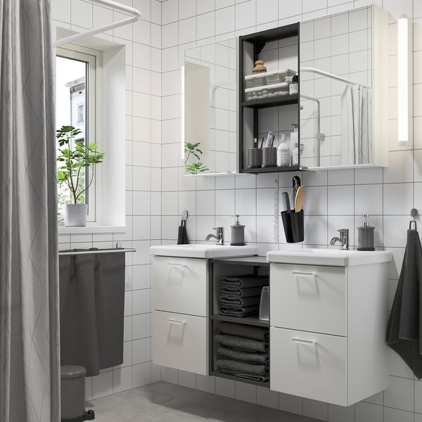 ENHET bathroom, anthracite/white, 124x43x65 cm