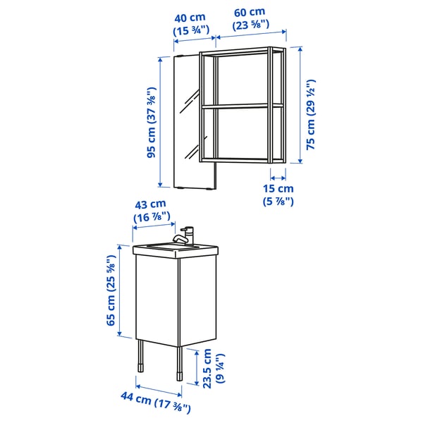 ENHET bathroom, anthracite/white, 44x43x87 cm