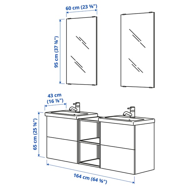 ENHET bathroom, anthracite/white, 164x43x65 cm