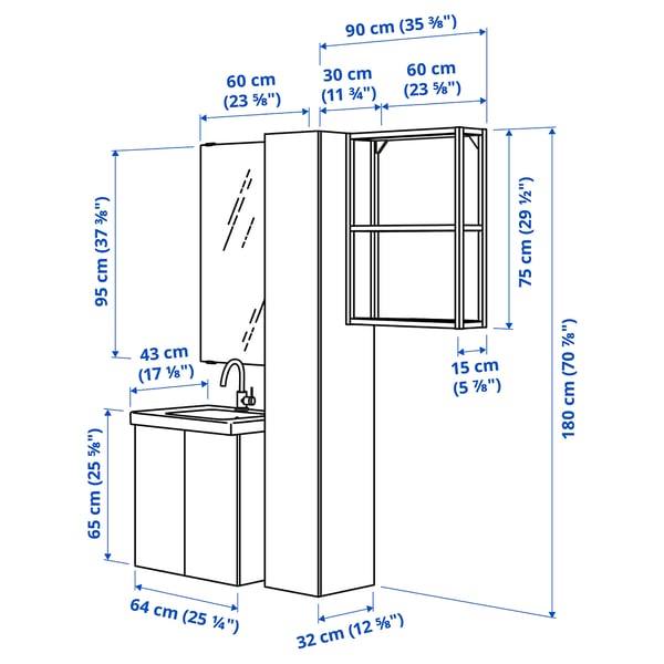 ENHET bathroom, anthracite/white, 64x43x65 cm