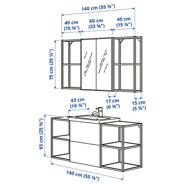 ENHET bathroom, white, 140x43x65 cm