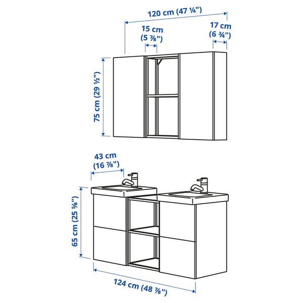 ENHET bathroom, white, 124x43x65 cm