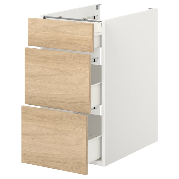ENHET base cb w 3 drawers, white/oak effect, 40x62x75 cm
