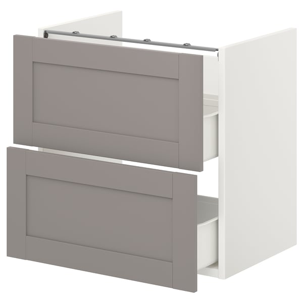 ENHET base cb f washbasin w 2 drawers, white/grey frame, 60x60x42 cm