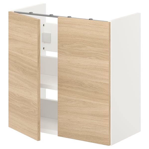 ENHET bs cb f wb w shlf/doors, white/oak effect, 60x32x60 cm