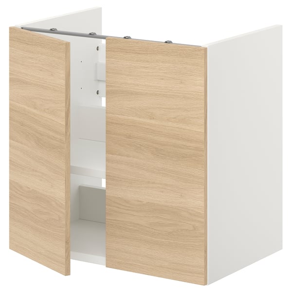 ENHET bs cb f wb w shlf/doors, white/oak effect, 60x42x60 cm