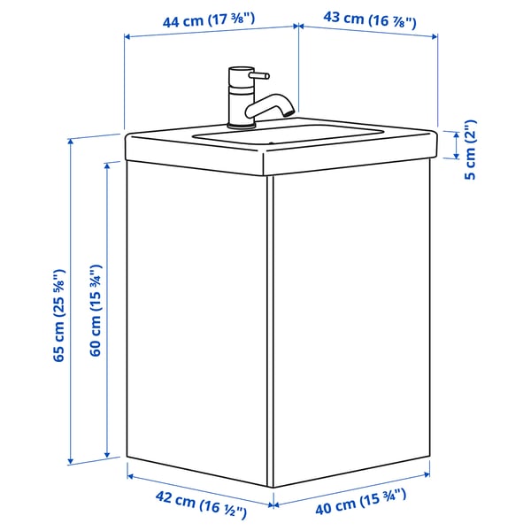 ENHET / TVÄLLEN wash-stnd w door/wash-basin/tap, white, 44x43x65 cm