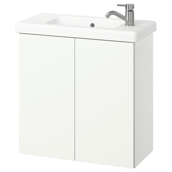 ENHET / TVÄLLEN wash-stnd w doors/wash-basin/tap, white, 64x33x65 cm