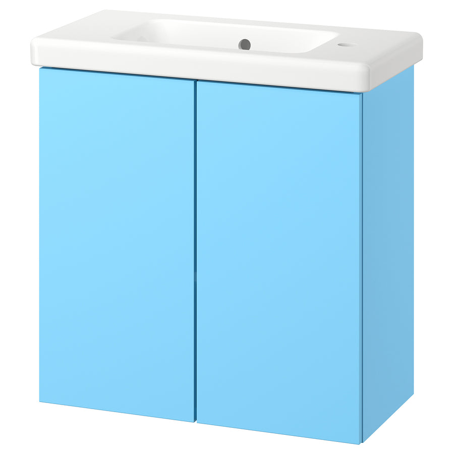 ENHET / TVÄLLEN wash-stnd w doors/wash-basin, light blue, 64x33x65 cm