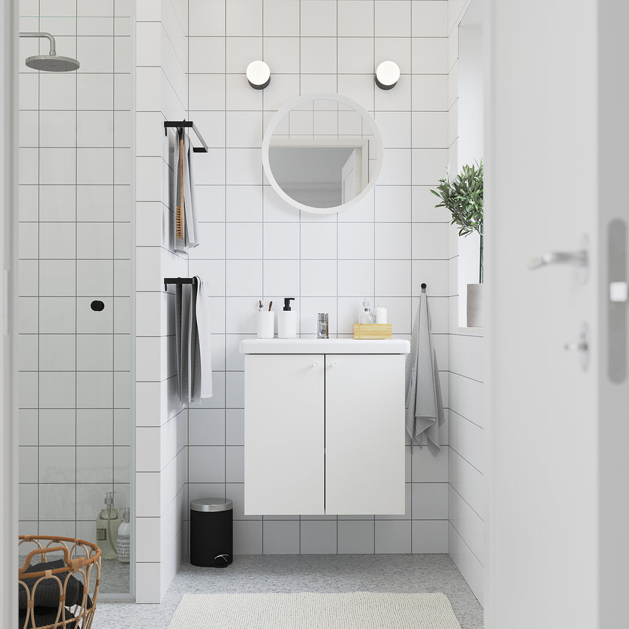 ENHET / TVÄLLEN wash-stnd w doors/wash-basin, white, 64x43x65 cm