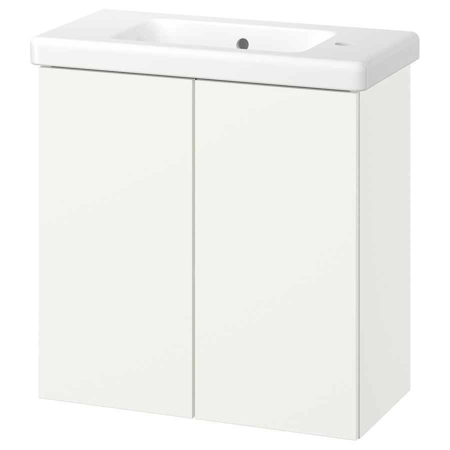 ENHET / TVÄLLEN wash-stnd w doors/wash-basin, white, 64x33x65 cm