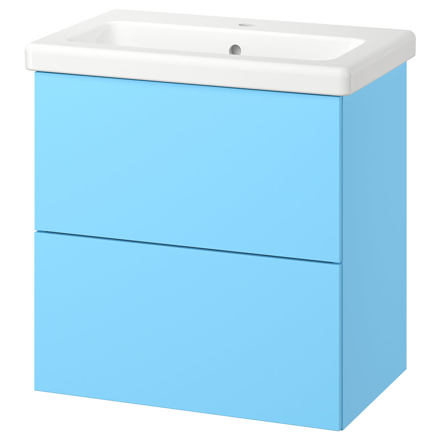 ENHET / TVÄLLEN wash-stnd w drawers/wash-basin, light blue, 64x43x65 cm