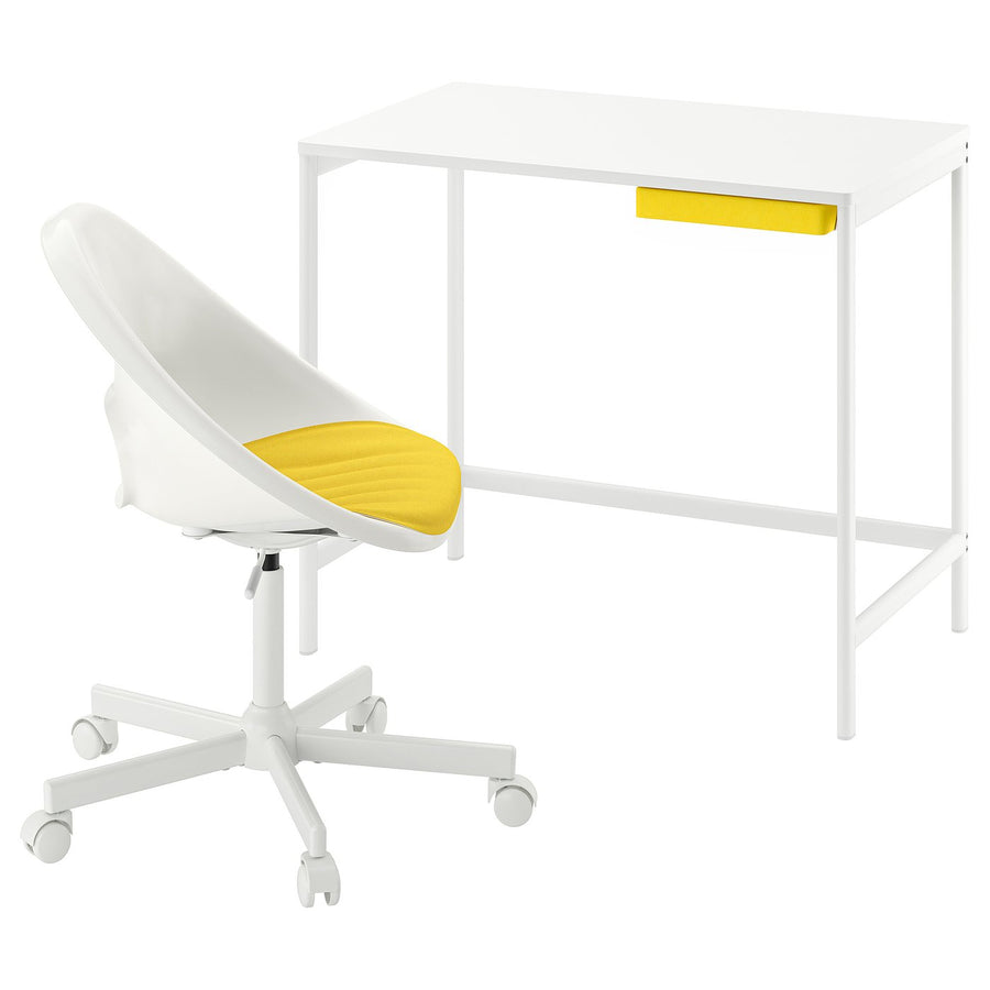 ENKROKEN / LOBERGET desk and chair, white/yellow, 67x90x67 cm