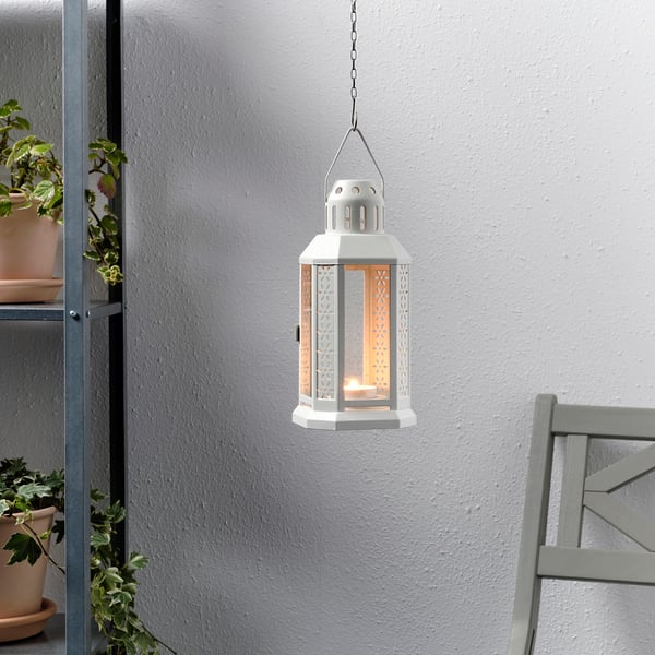 ENRUM lantern for tealight, in/outdoor, white, 22 cm