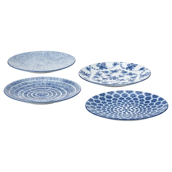 ENTUSIASM side plate, patterned/blue, 18 cm, 4 pack