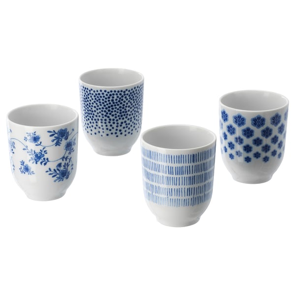 ENTUSIASM mug, patterned/blue, 22 cl, 4 pack