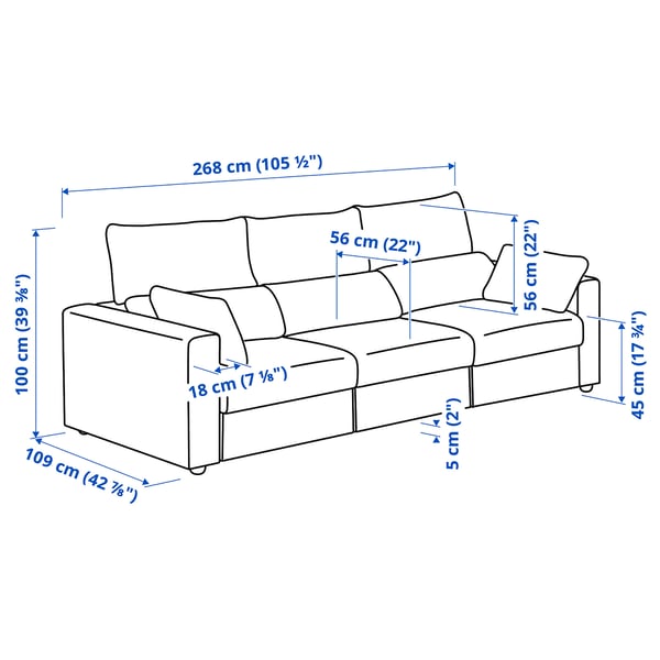 ESKILSTUNA 3-seat sofa, Gunnared blue, 18x56x162 cm