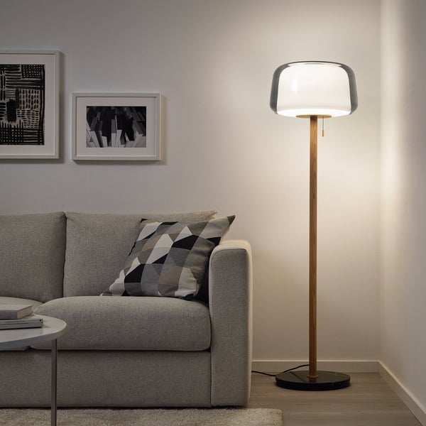 EVEDAL floor lamp, marble/grey, 41 cm