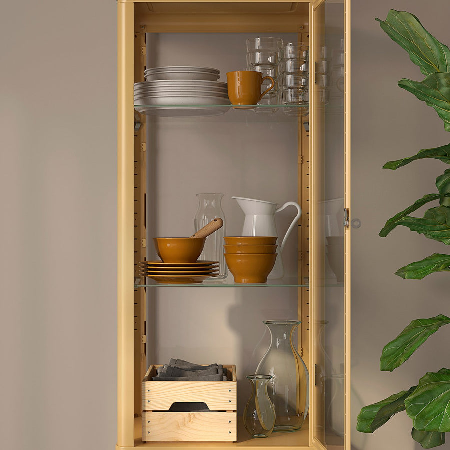 FABRIKÖR glass-door cabinet, dark yellow, 57x150 cm