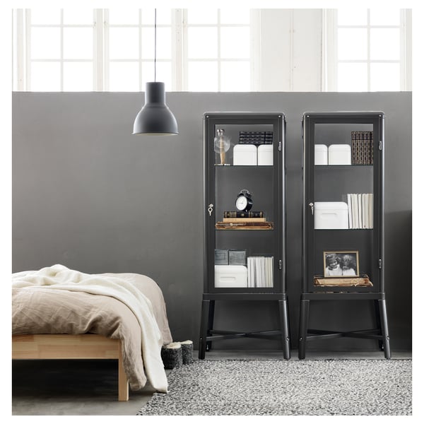 FABRIKÖR glass-door cabinet, dark grey, 57x150 cm