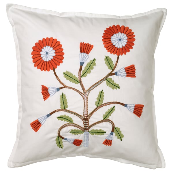 FACELIOR cushion cover, white/embroidery dark orange, 50x50 cm