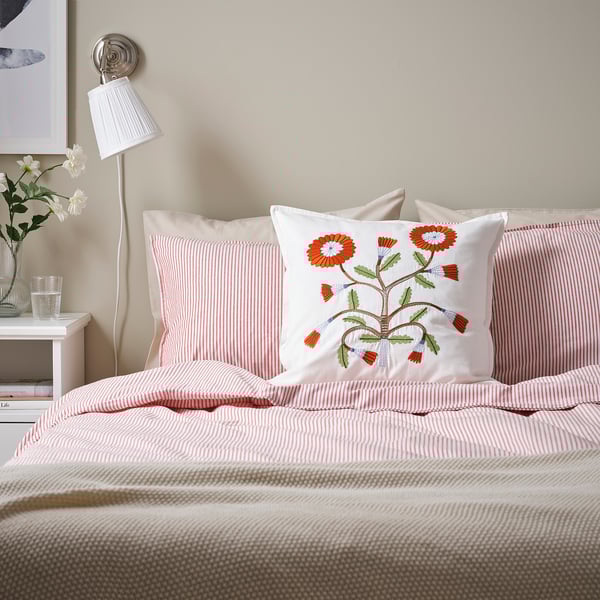 FACELIOR cushion cover, white/embroidery dark orange, 50x50 cm