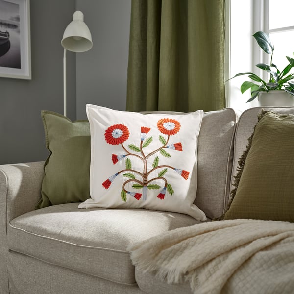 FACELIOR cushion cover, white/embroidery dark orange, 50x50 cm