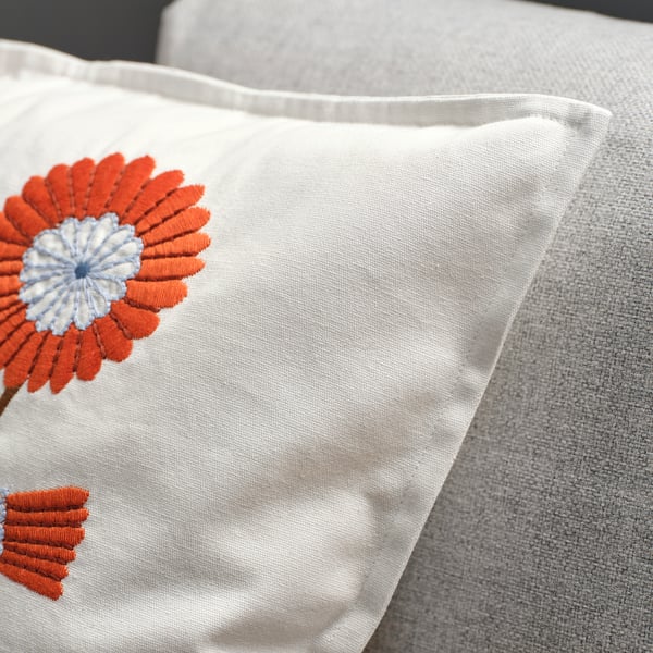 FACELIOR cushion cover, white/embroidery dark orange, 50x50 cm