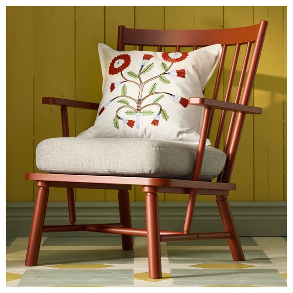 FACELIOR cushion cover, white/embroidery dark orange, 50x50 cm