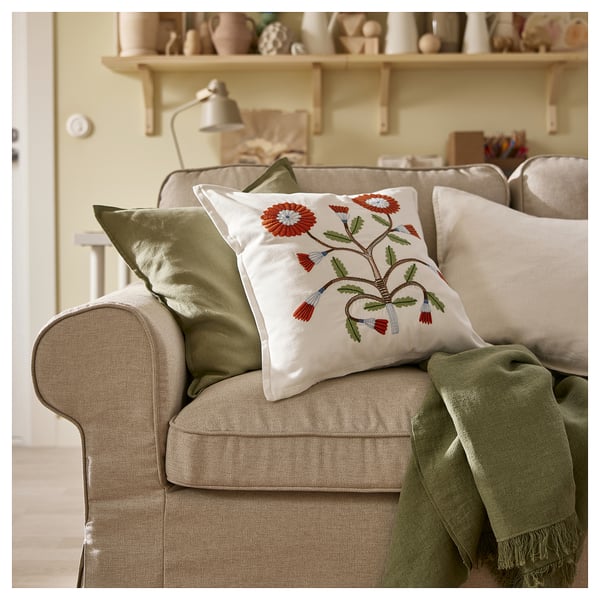 FACELIOR cushion cover, white/embroidery dark orange, 50x50 cm