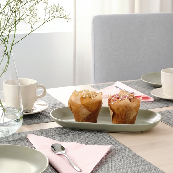 FÄRGKLAR serving plate, matt green, 27x14 cm