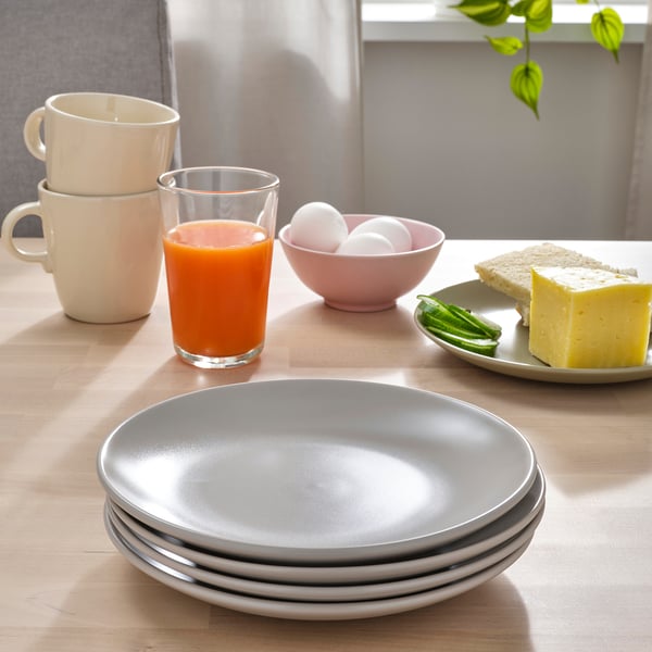 FÄRGKLAR side plate, matt light grey, 20 cm, 4 pack