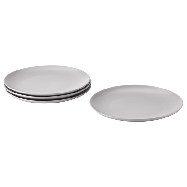 FÄRGKLAR plate, matt light grey, 26 cm, 4 pack