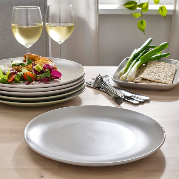 FÄRGKLAR plate, matt light grey, 26 cm, 4 pack