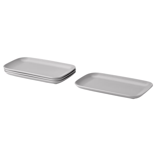 FÄRGKLAR plate, matt light grey, 30x18 cm, 4 pack